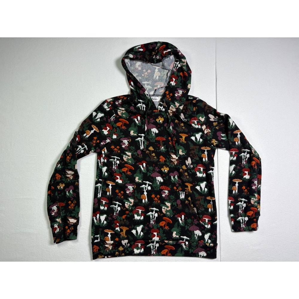 LA Soul Mushroom Print Hoodie Black Multicolor Nature Goblincore Pullover Small